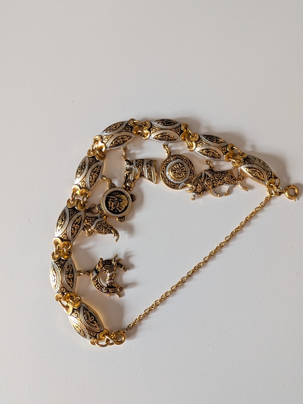 Gold-Tone Charm Link Bracelet with Ornate Medallions